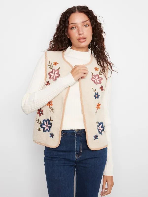 Reversible Embroidered Sherpa & Faux Suede Vest - Celebration made by Charlie B