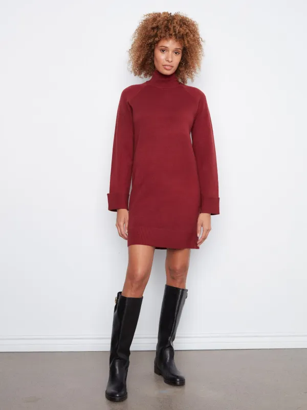 Mock Neck Sweater Dress - Merlot made by Charlie B