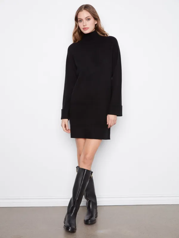 Mock Neck Sweater Dress - Black made by Charlie B