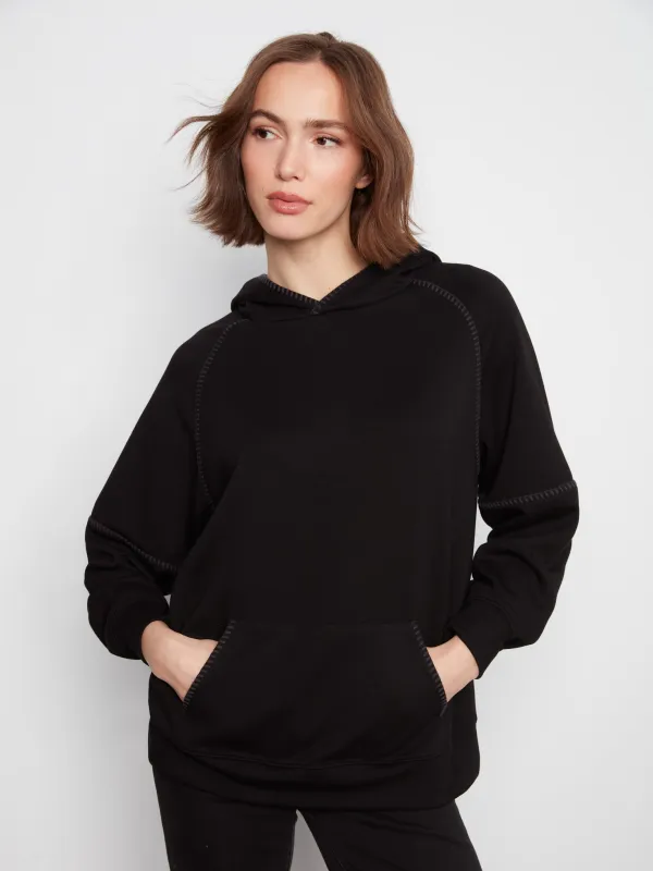 Blanket Stitch Soft Scuba Hoodie - Black made by Charlie B
