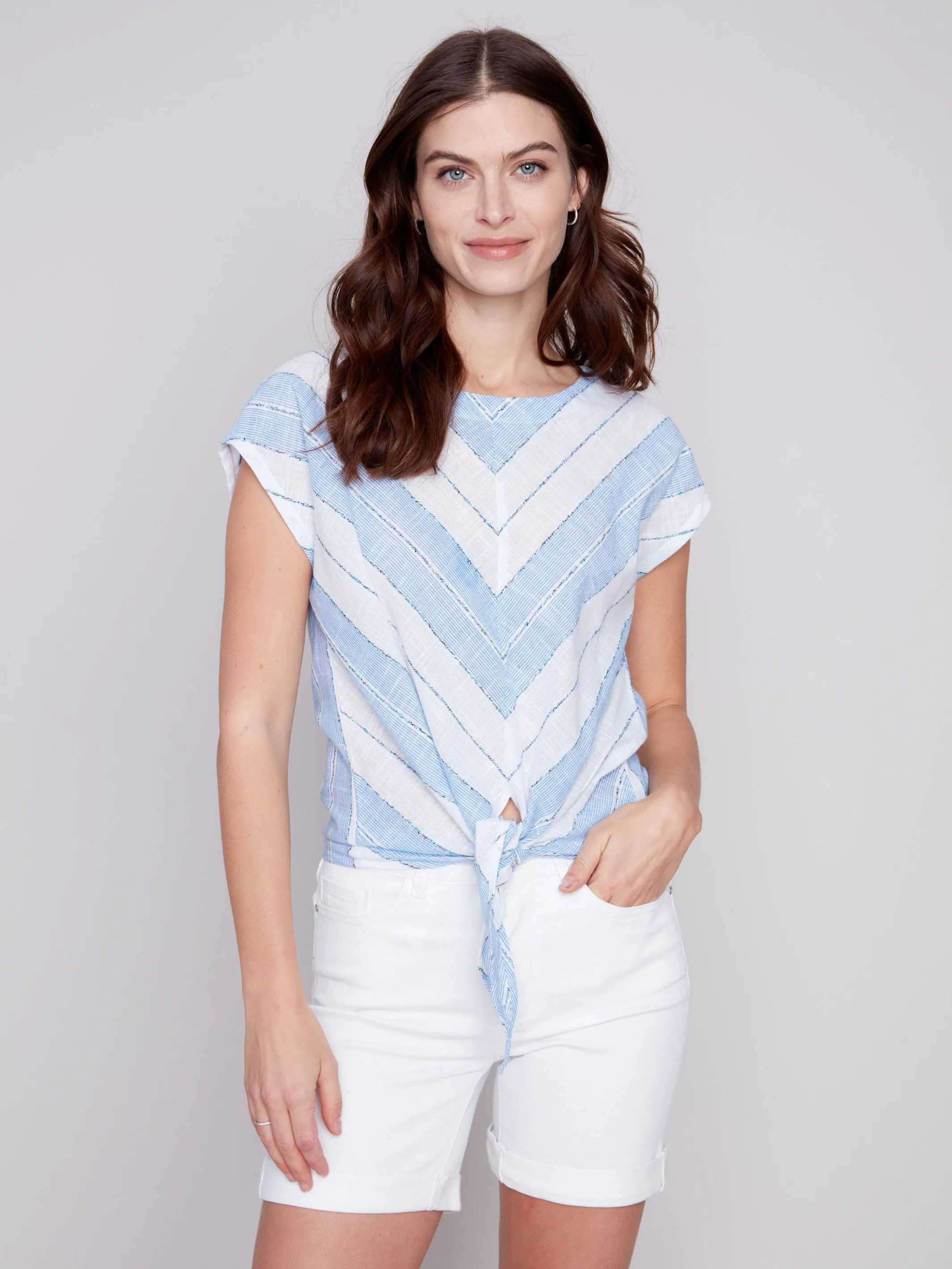 Printed Front Tie Top - Blue sold by Charlie B product image thumbnail 3