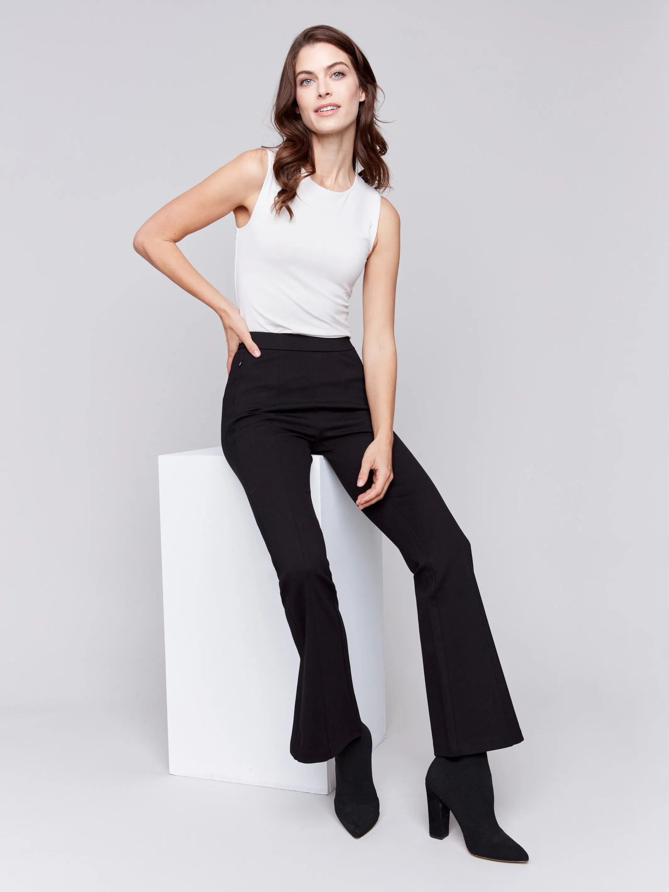 Flare Ponte Pants with Side Slits - Black sold by Charlie B product image thumbnail 4