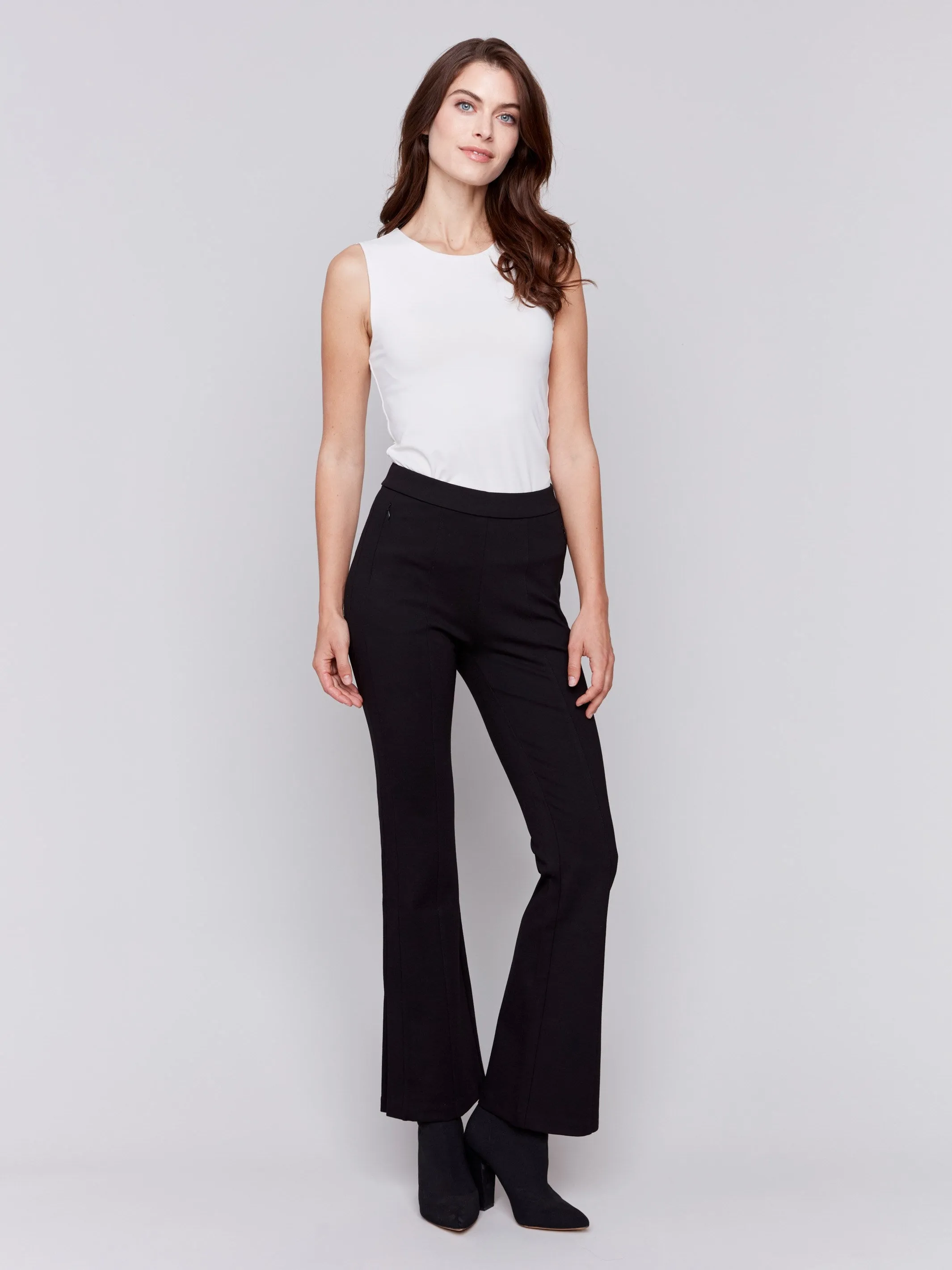 Flare Ponte Pants with Side Slits - Black sold by Charlie B