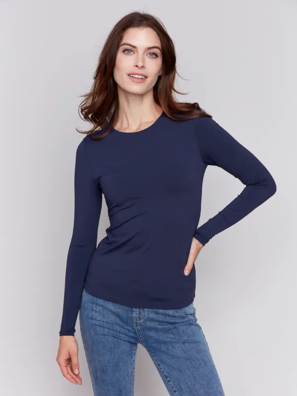 Long Sleeve Super Stretch Top - Navy sold by Charlie B