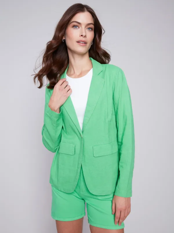 Light Linen Blend Blazer - Emerald sold by Charlie B
