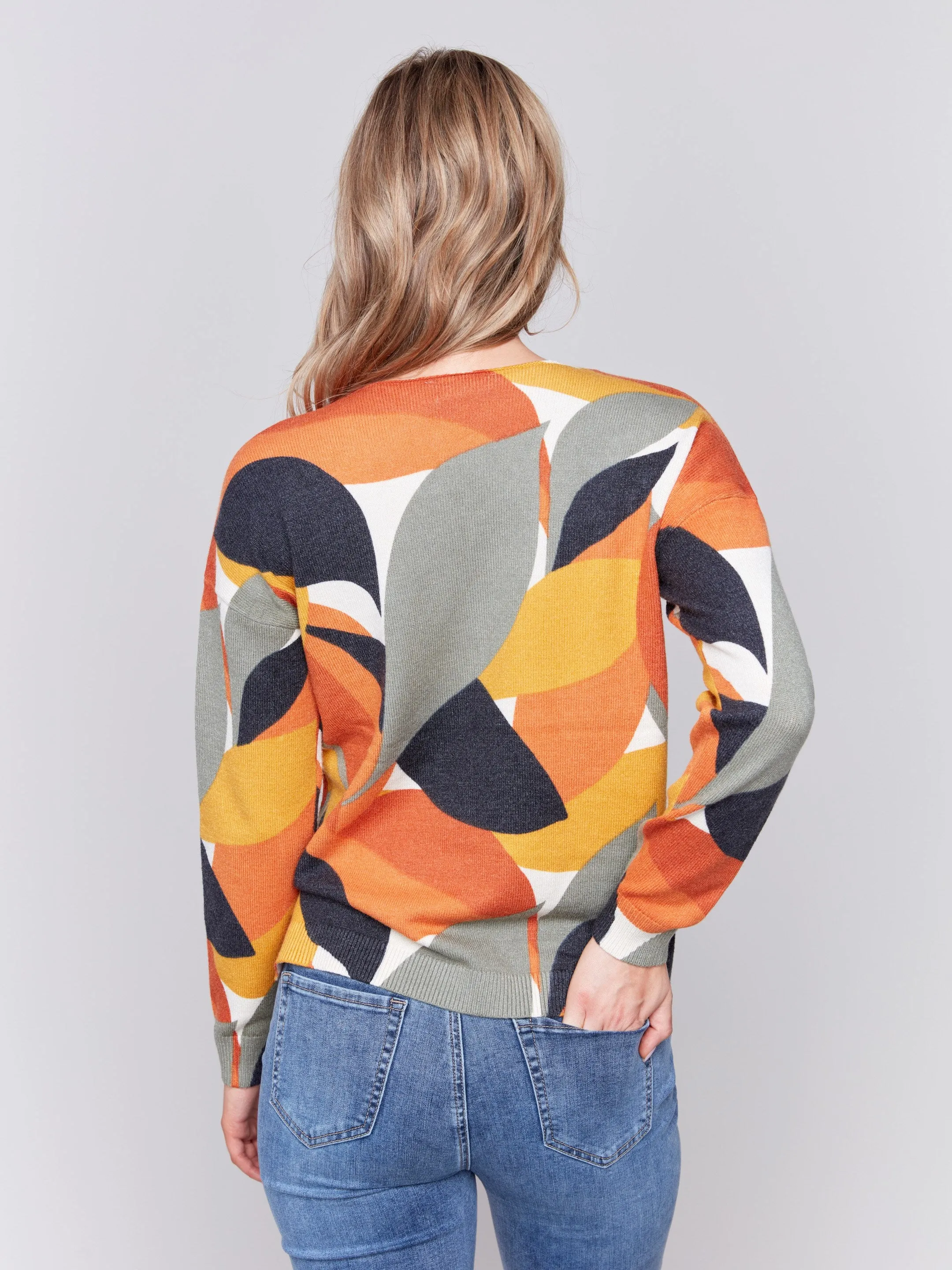 Printed Plush Knit V-Neck Sweater - Spruce sold by Charlie B product image thumbnail 4