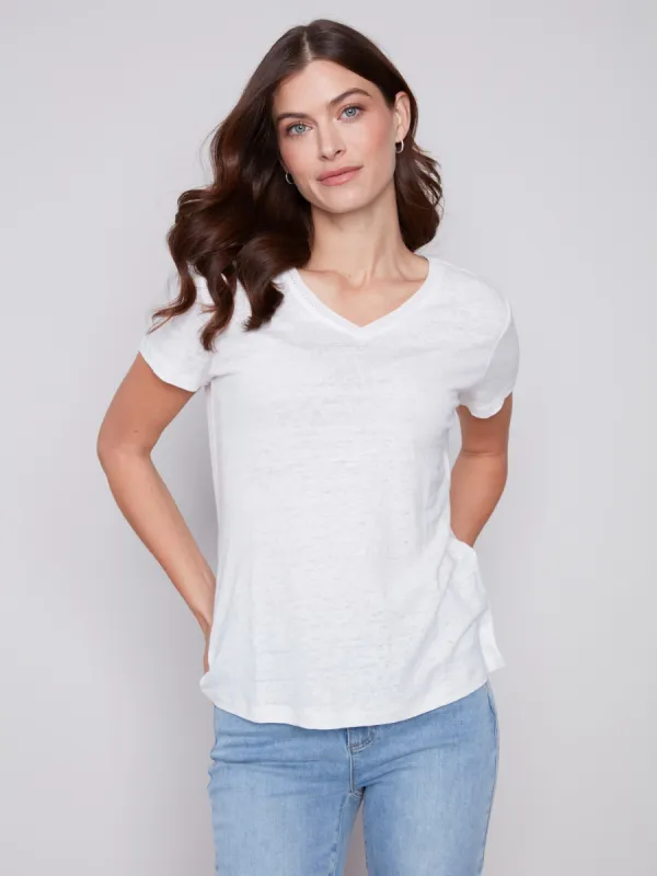 V-Neck Linen T-Shirt - Natural sold by Charlie B