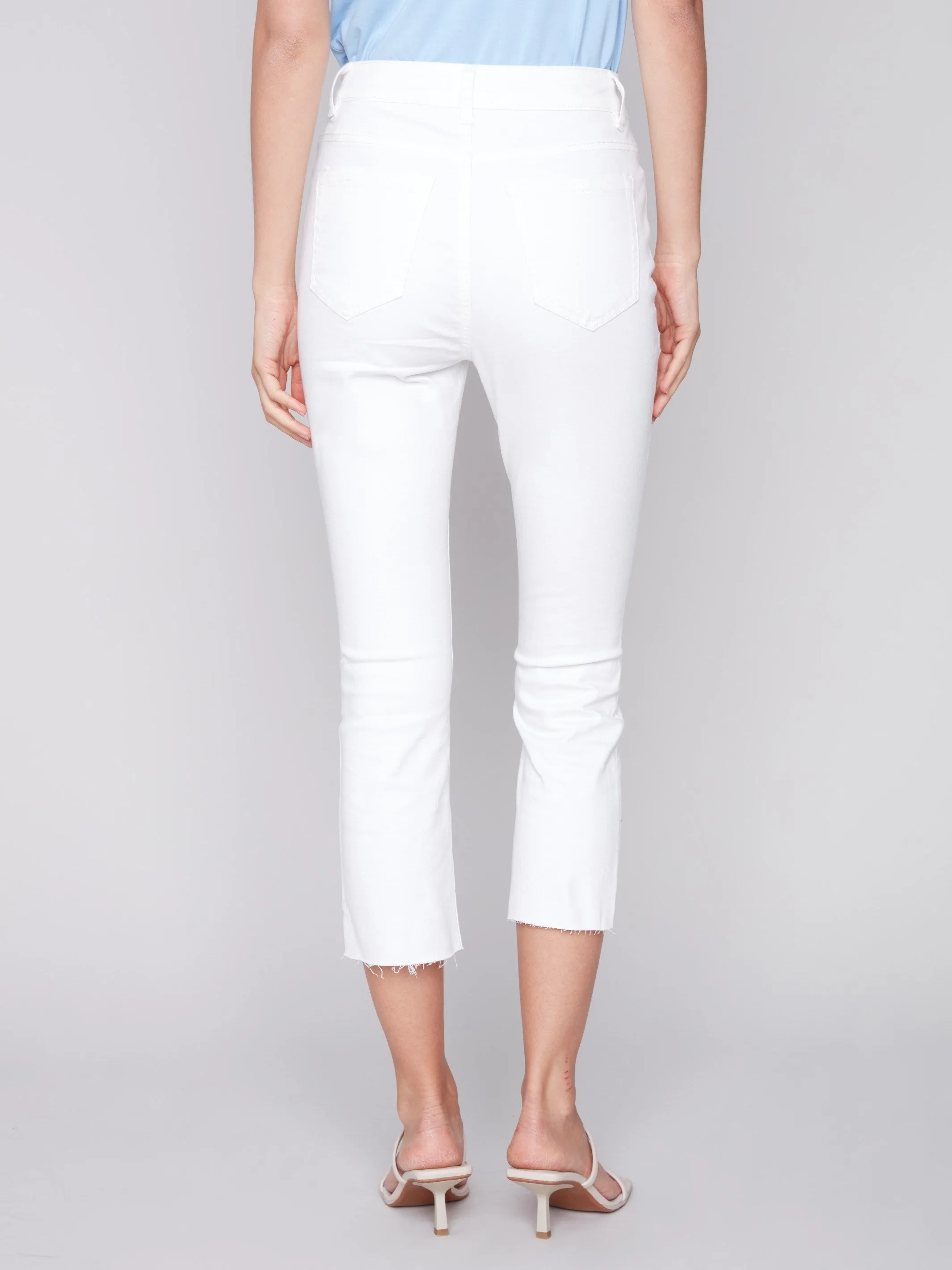 Cropped Bootcut Twill Pants with Asymmetrical Hem - White sold by Charlie B product image thumbnail 3