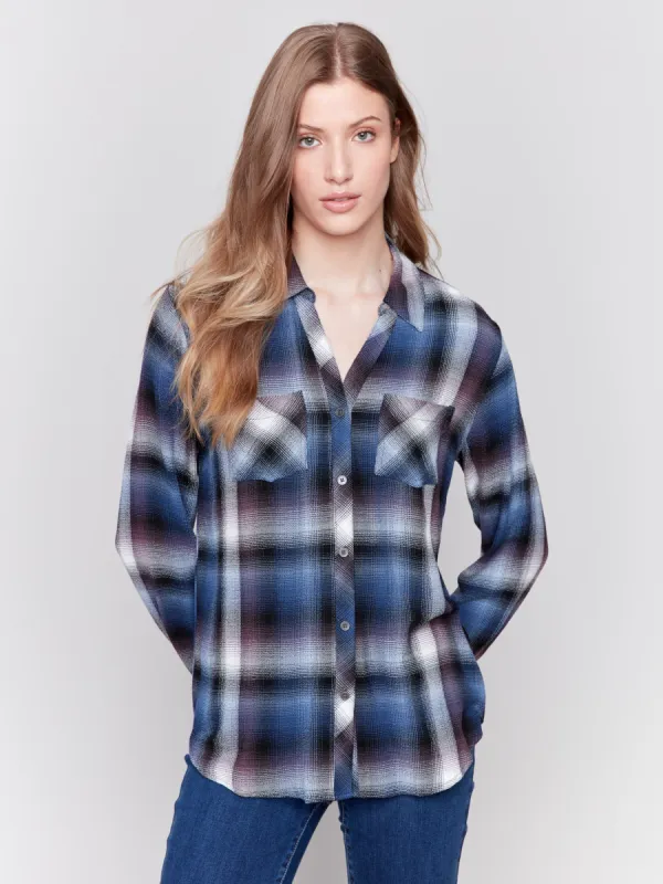 Soft Plaid Button-Down Shirt - Frost sold by Charlie B