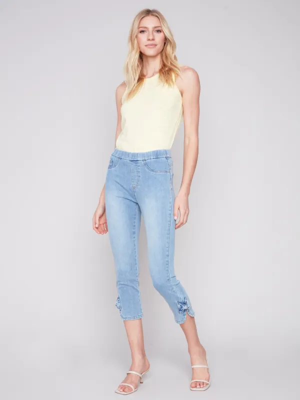 Pull-On Jeans with Bow Detail - Light Blue sold by Charlie B