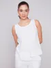 Sleeveless Linen Top with Slit - White sold by Charlie B