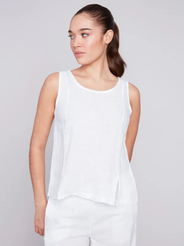 Sleeveless Linen Top with Slit - White sold by Charlie B