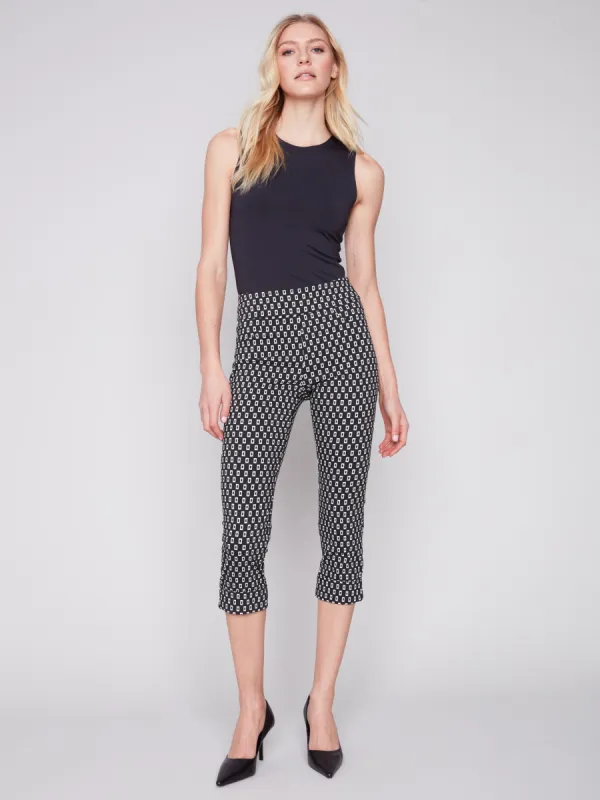 Printed Stretch Pull-On Capri Pants - White Tiles sold by Charlie B