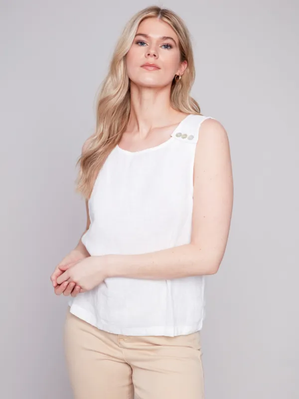 Sleeveless Linen Top with Button Detail - White sold by Charlie B