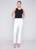 Flare Twill Pants with Decorative Buttons - White sold by Charlie B