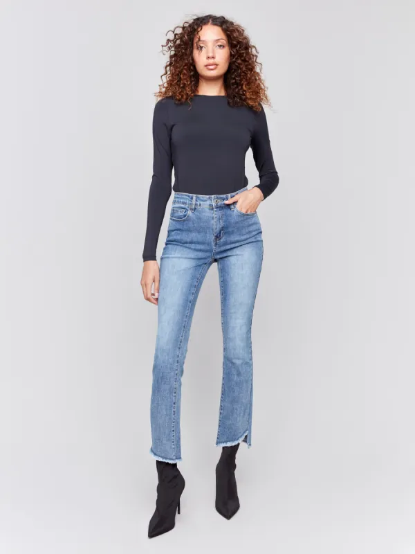 Bootcut Jeans With Asymmetrical Hem - Medium Blue sold by Charlie B