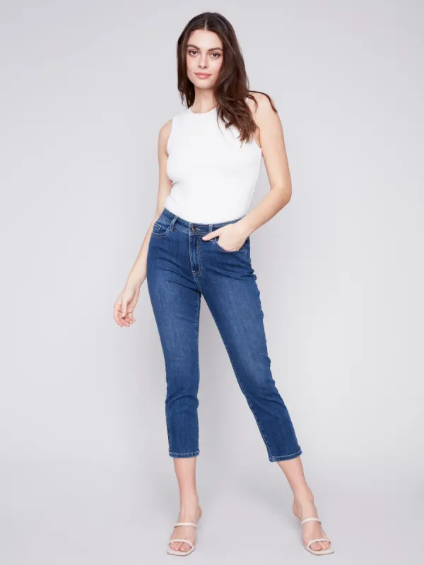 Cropped Jeans with Zipper Detail - Indigo sold by Charlie B