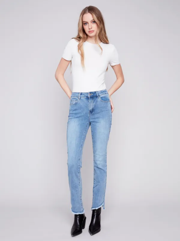 Bootcut Jeans with Asymmetrical Hem - Light Blue sold by Charlie B
