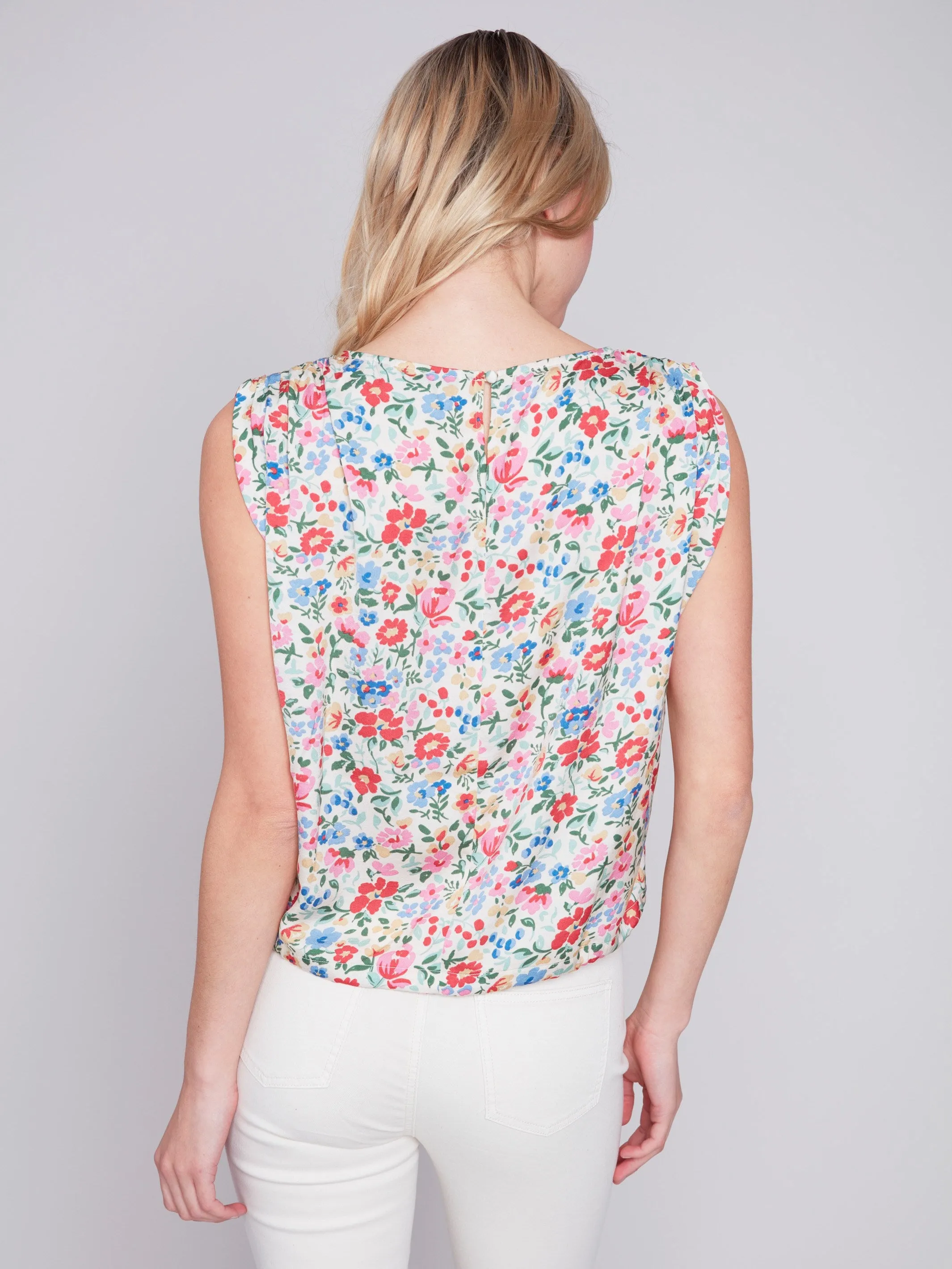 Printed Sleeveless Satin Top with Drawstring - Ditsy sold by Charlie B product image thumbnail 5