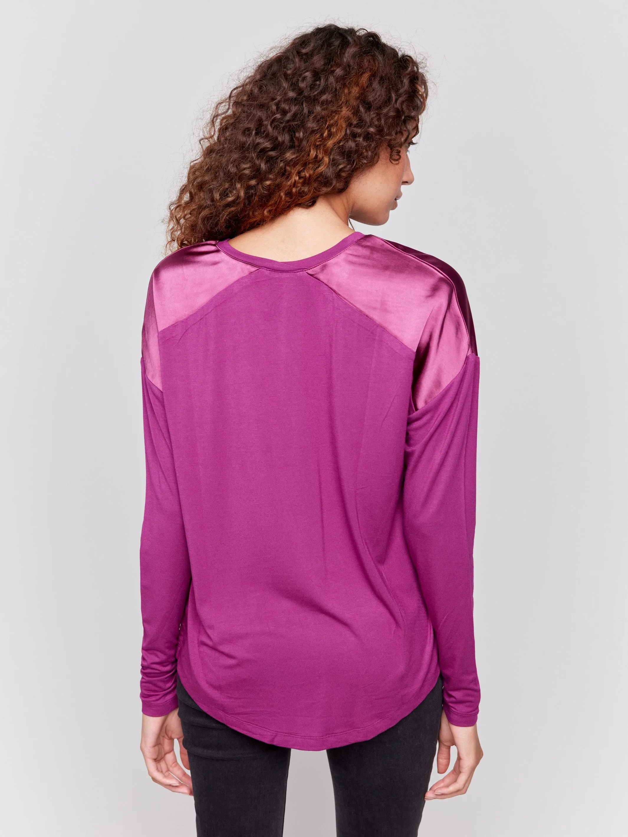Satin And Jersey V-Neck Knit Top - Mulberry sold by Charlie B product image thumbnail 3