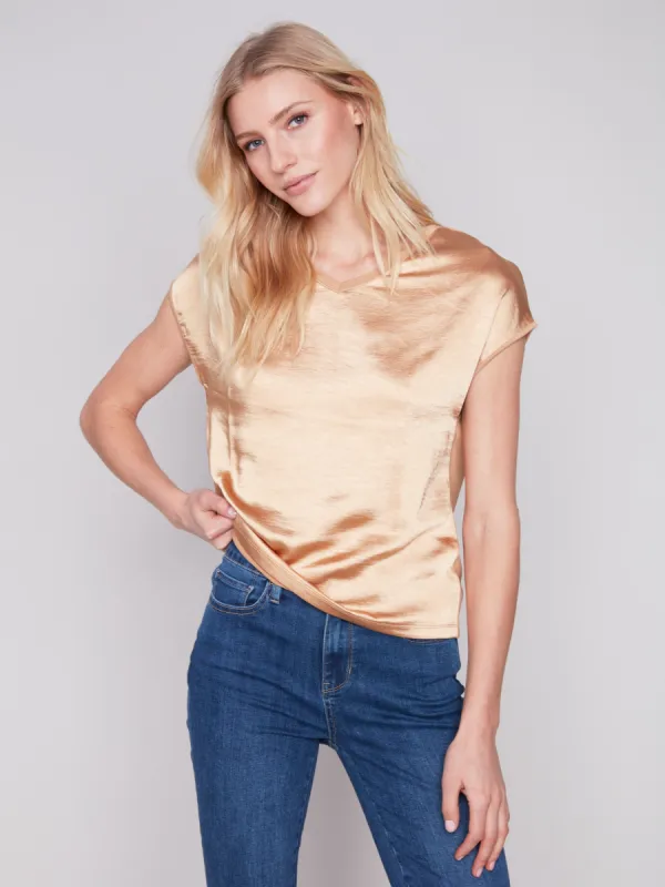 Satin V-Neck Knit Top - Corn sold by Charlie B