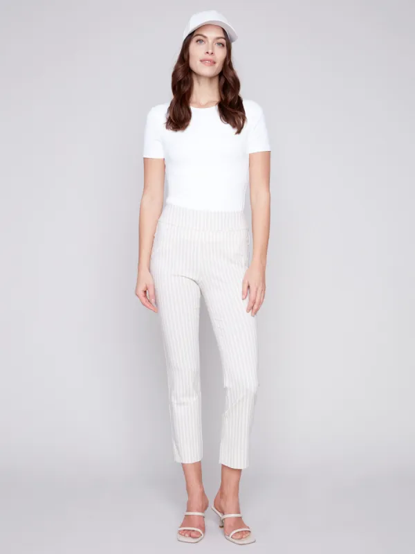 Printed Capri Pants with Hem Slit - Greige sold by Charlie B