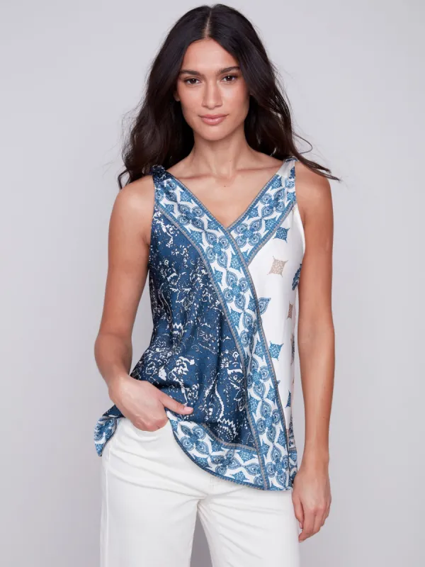 Printed Tie-Shoulder Satin Top - Paisley sold by Charlie B
