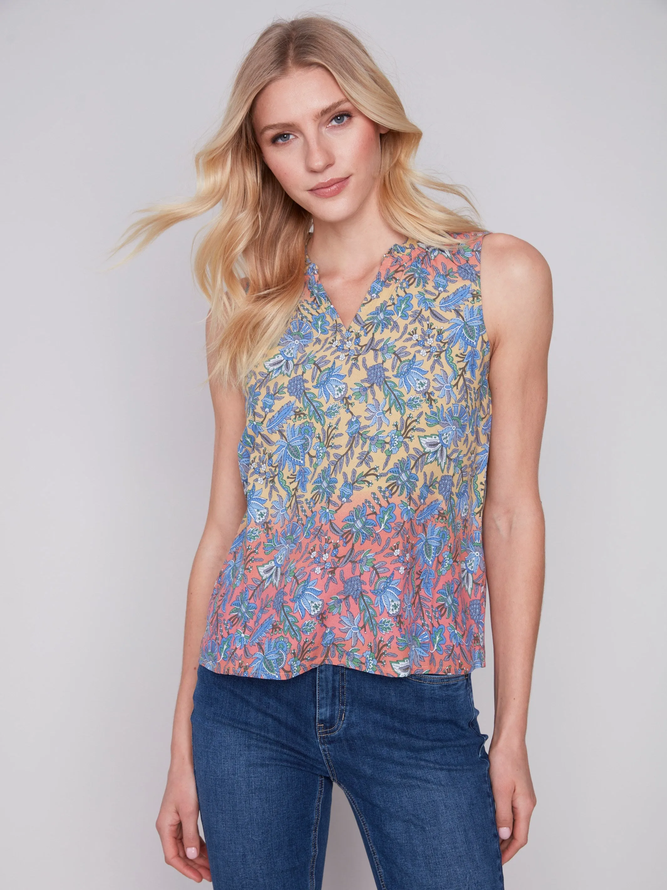 Sleeveless Printed Ruffle Neck Blouse - Glory sold by Charlie B product image thumbnail 3