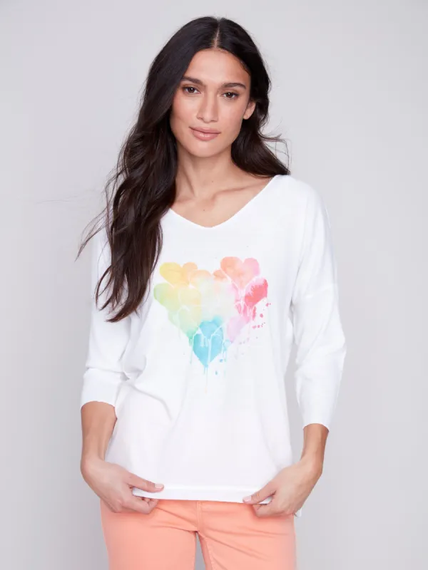 Tie Dye V-Neck Knit Top - White sold by Charlie B