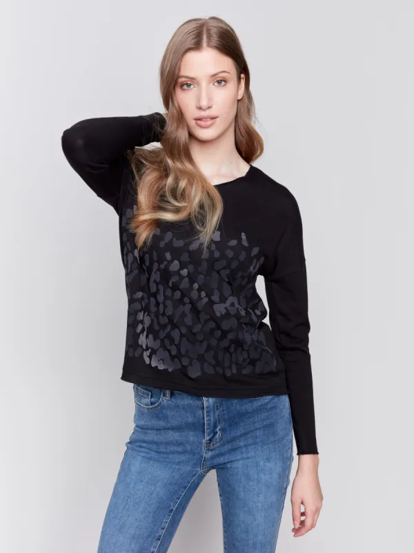 Printed V-Neck Knit Top - Black sold by Charlie B
