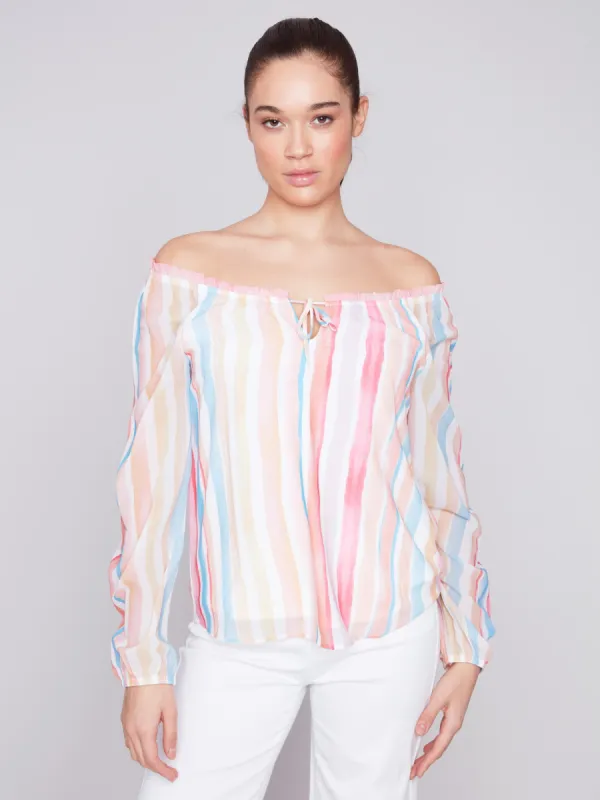 Printed Chiffon Blouse - Stripes sold by Charlie B
