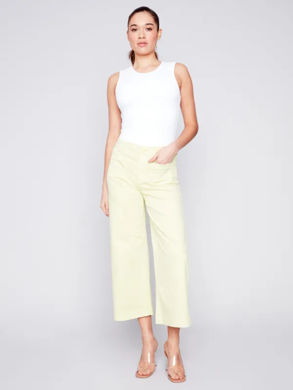 Cropped Wide Leg Twill Pants - Anise sold by Charlie B