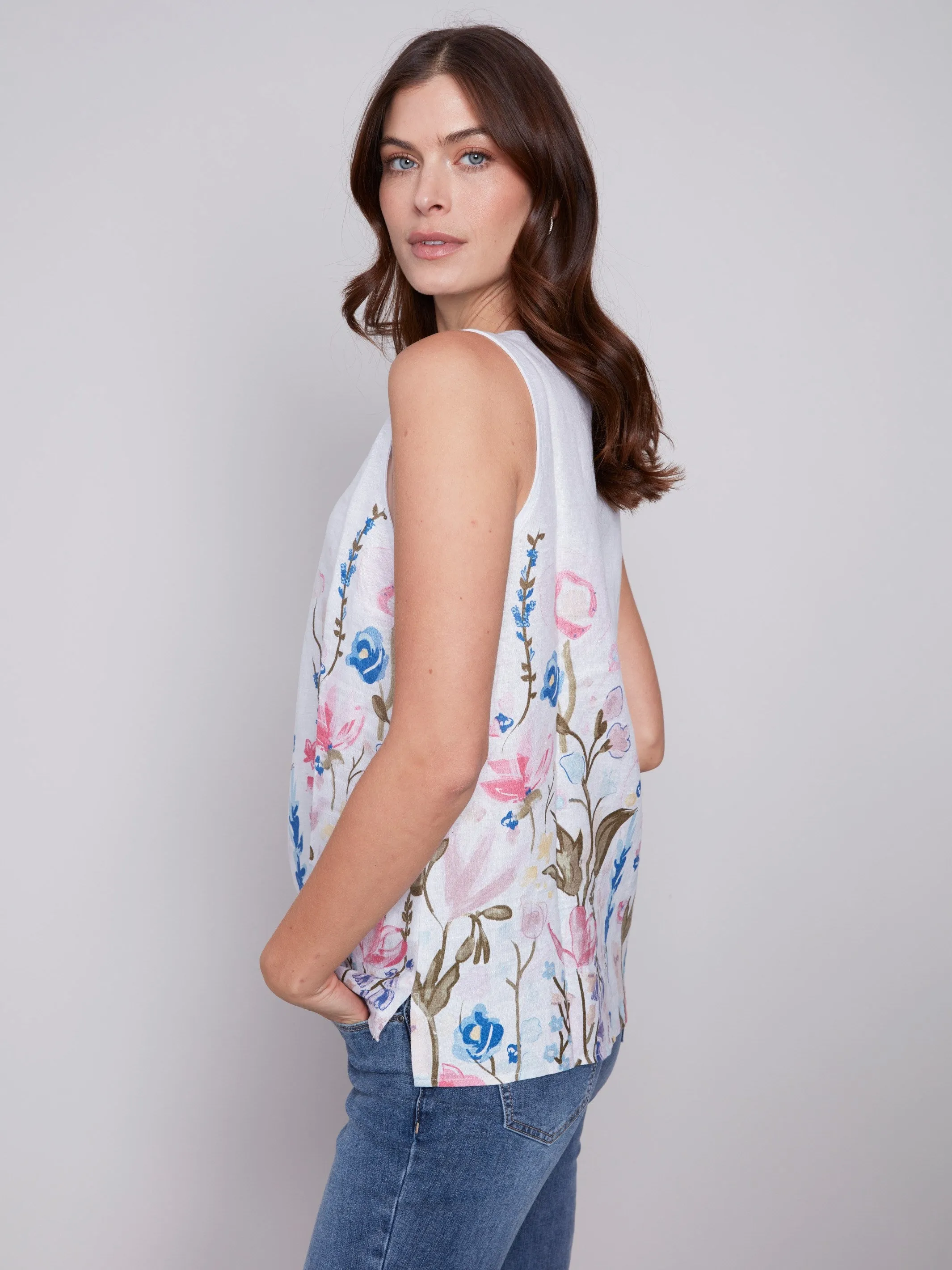 Sleeveless Floral Printed Linen Top - Pastel sold by Charlie B product image thumbnail 4