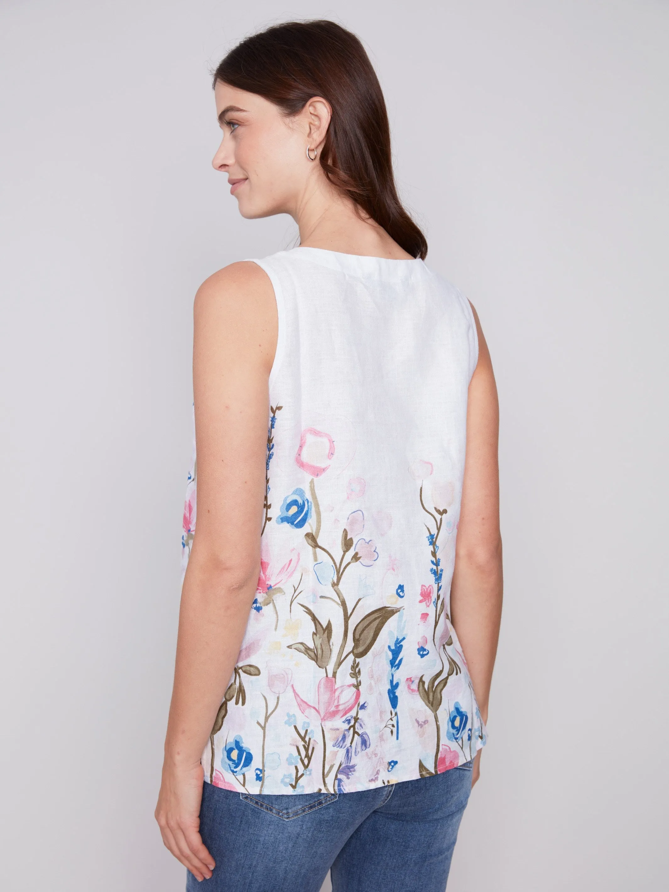 Sleeveless Floral Printed Linen Top - Pastel sold by Charlie B product image thumbnail 2