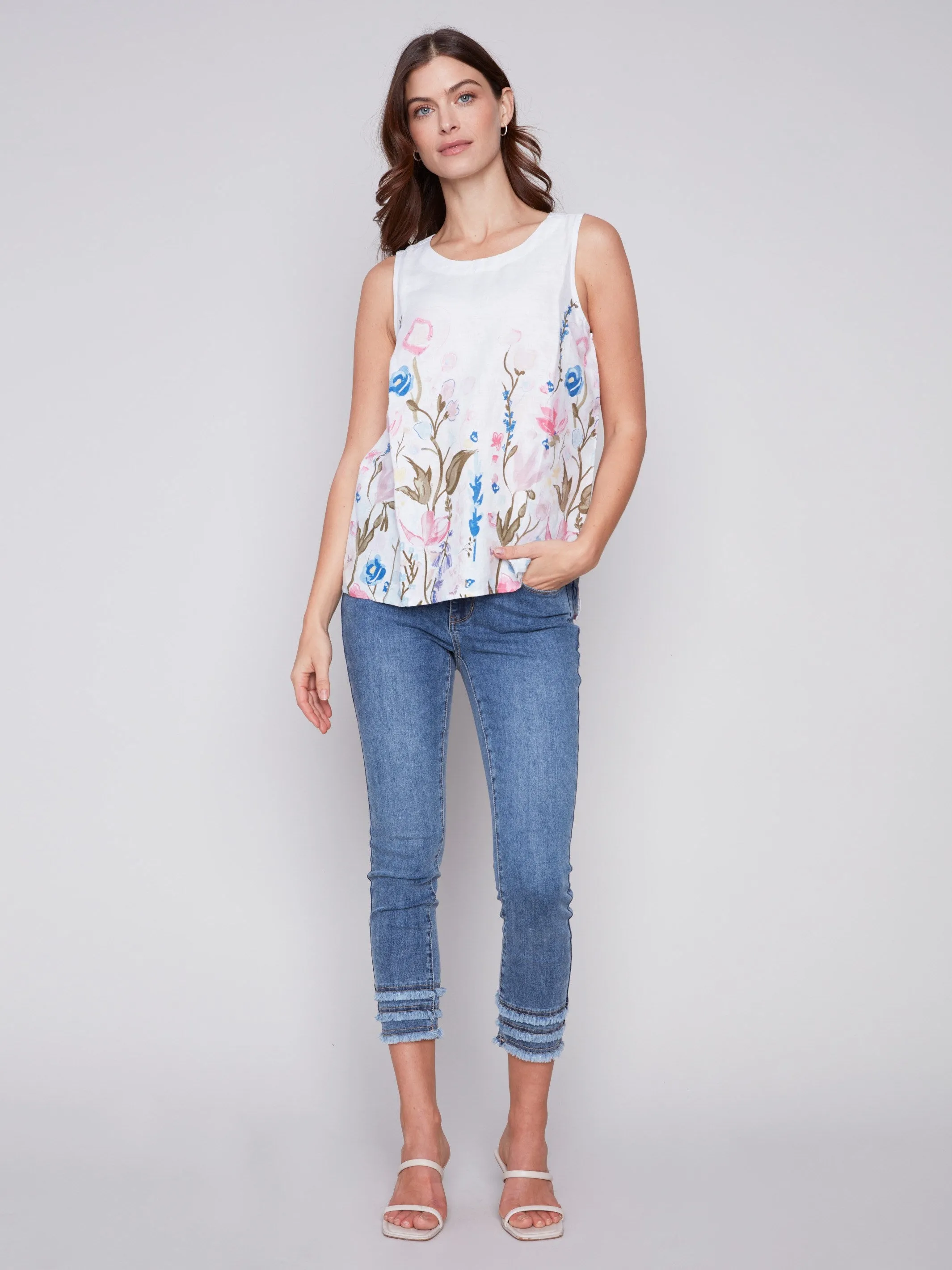 Sleeveless Floral Printed Linen Top - Pastel sold by Charlie B product image thumbnail 3