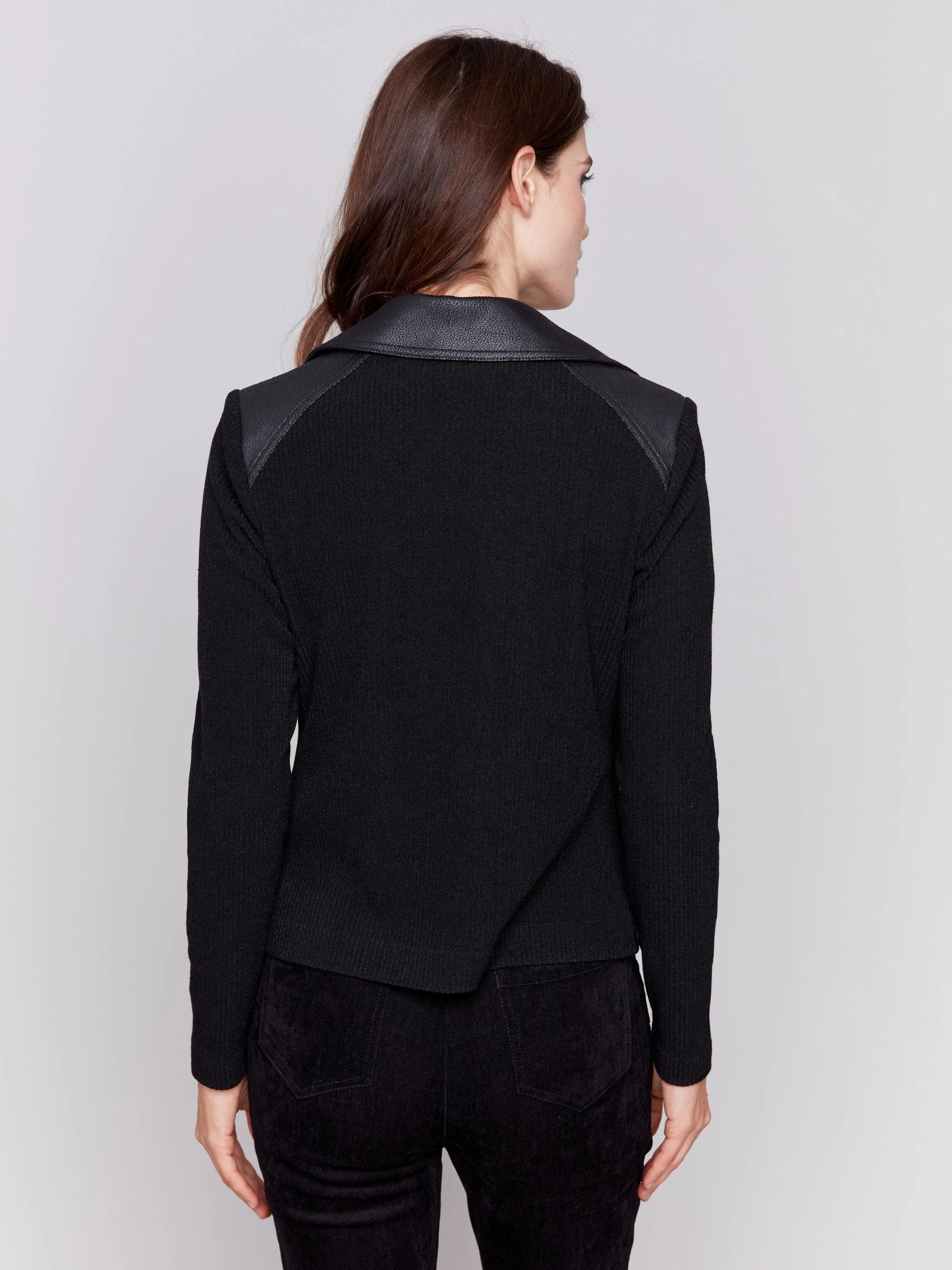 Vintage Faux Leather And Rib Knit Jacket - Black sold by Charlie B product image thumbnail 4
