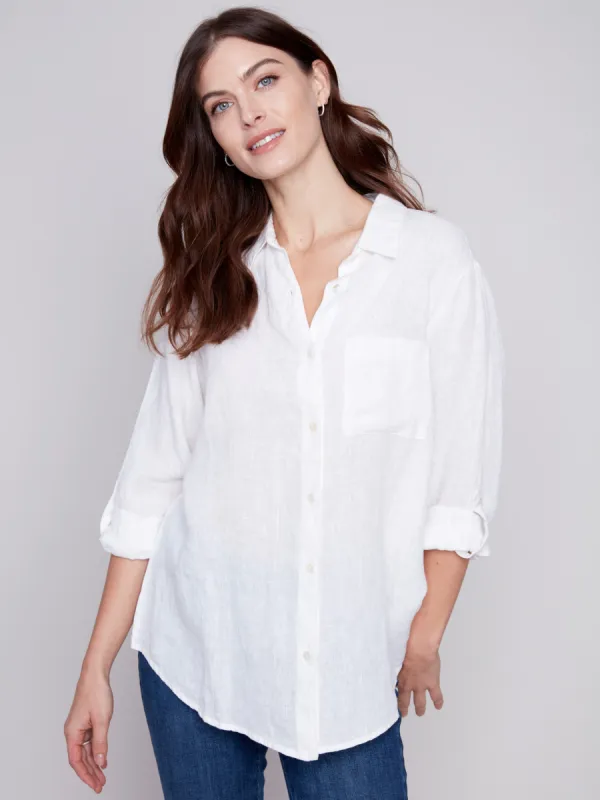 Long Linen Shirt - White sold by Charlie B