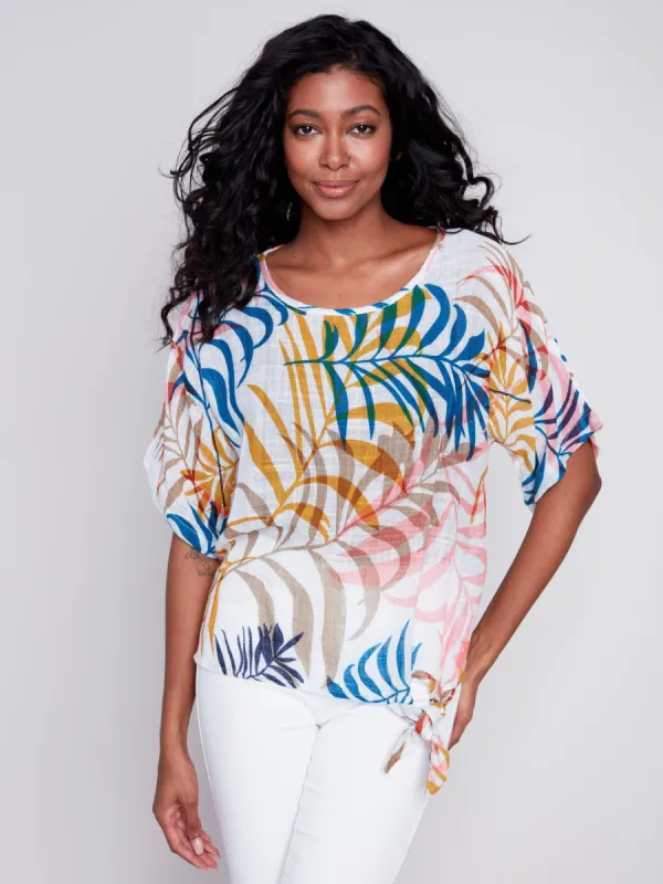 Printed Cotton Gauze Blouse with Side Tie - Leaf sold by Charlie B