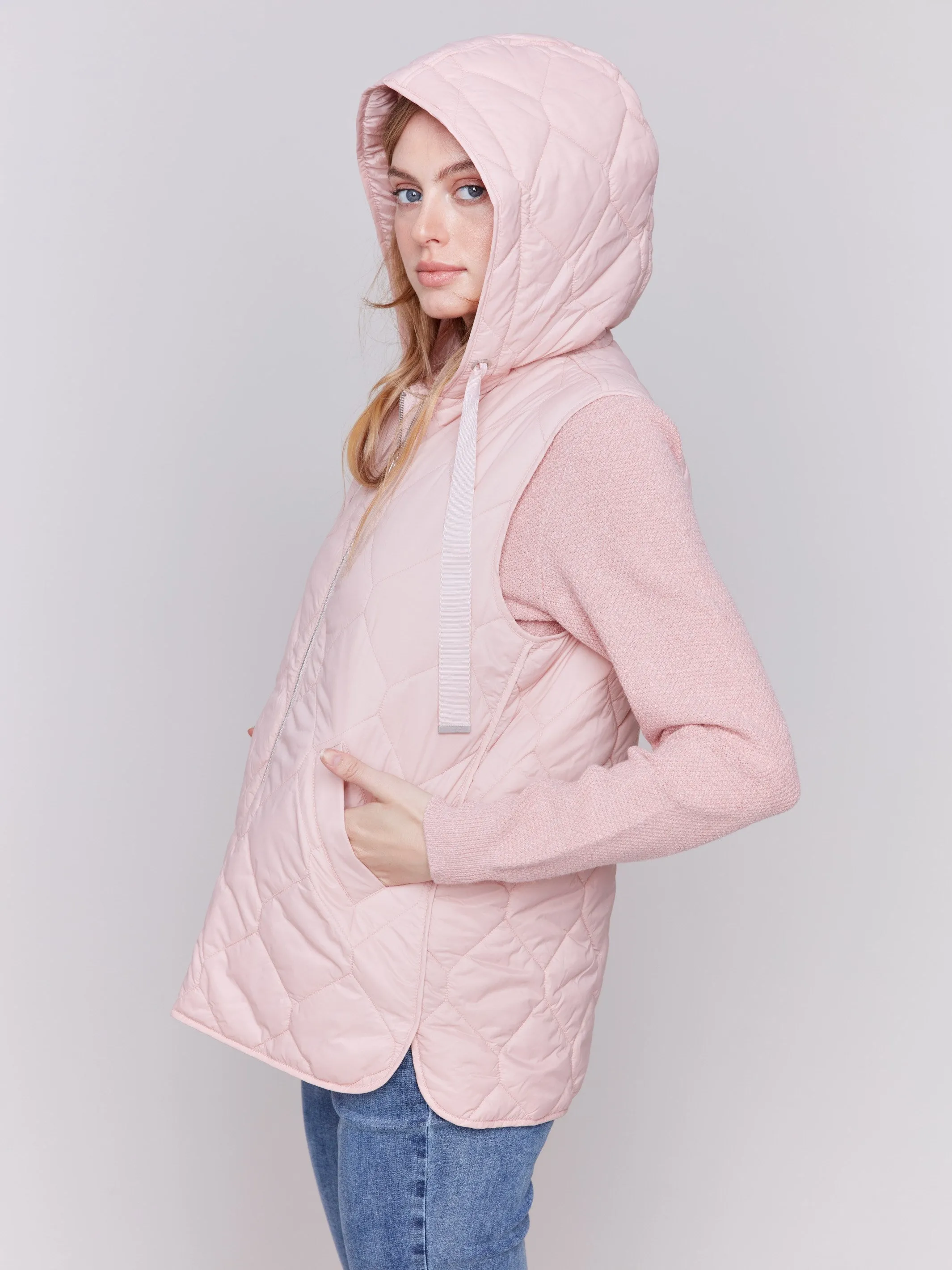 Short Quilted Puffer Vest with Hood - Quartz sold by Charlie B product image thumbnail 2