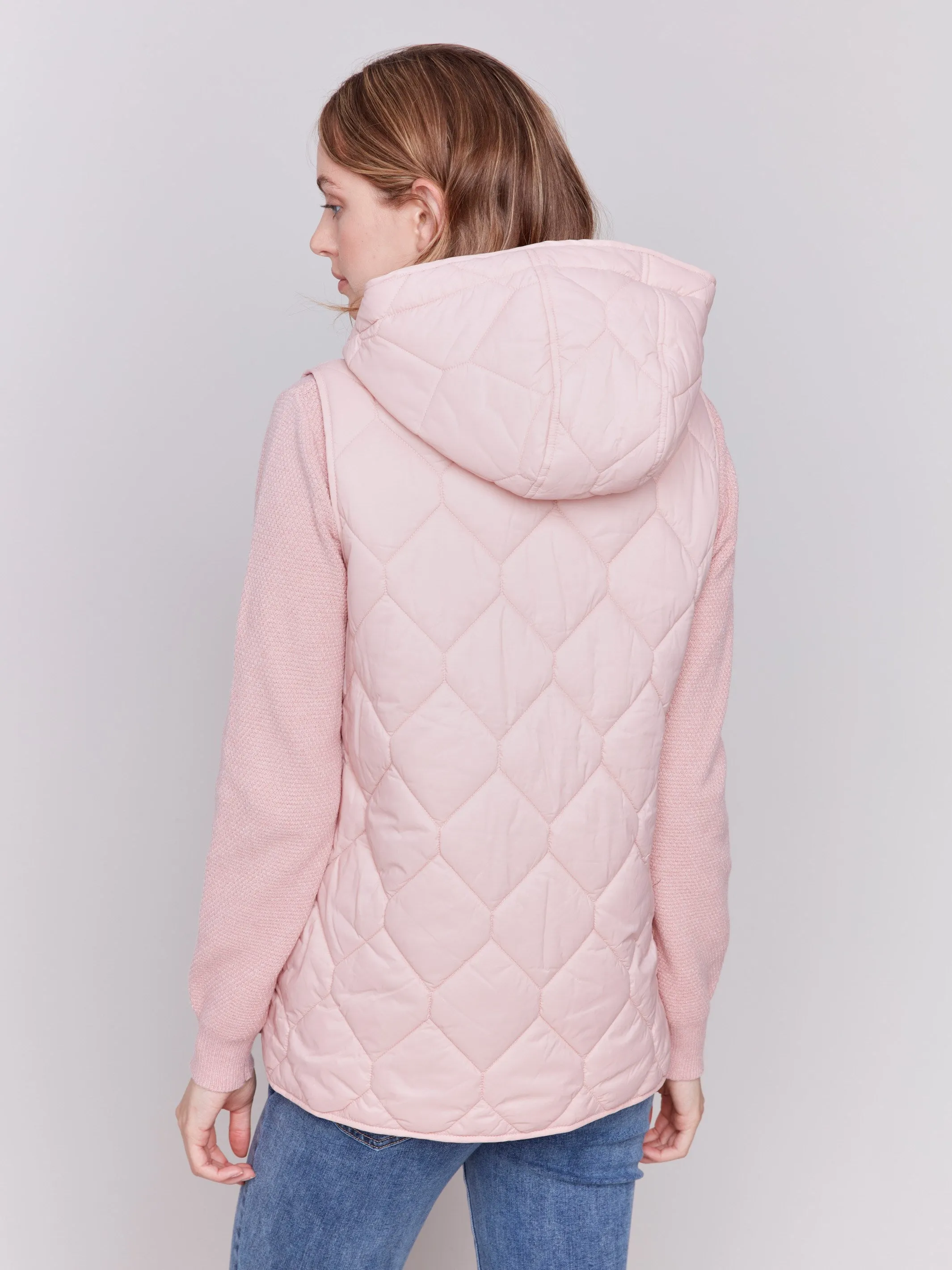 Short Quilted Puffer Vest with Hood - Quartz sold by Charlie B product image thumbnail 3