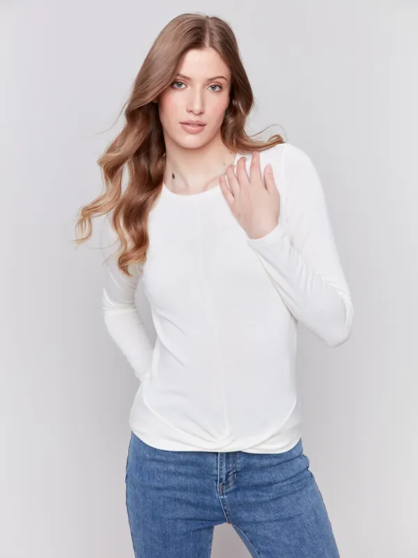 Soft Jersey Top with Front Knot Detail - Ecru sold by Charlie B