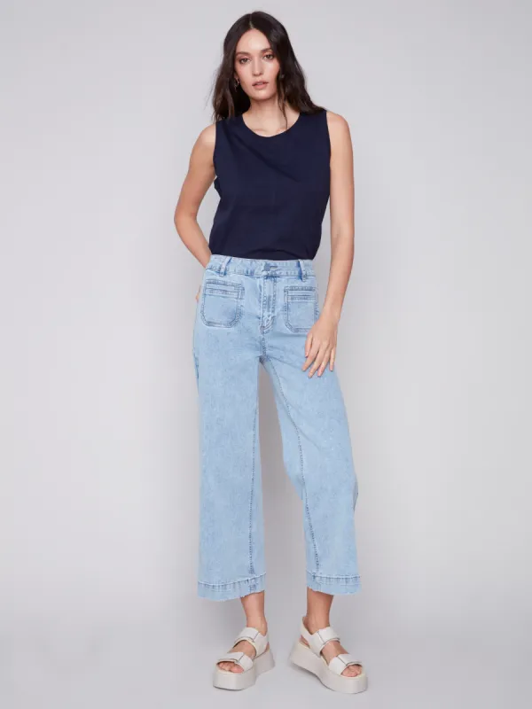 Cropped Wide Leg Jeans - Blue Jean made by Charlie B