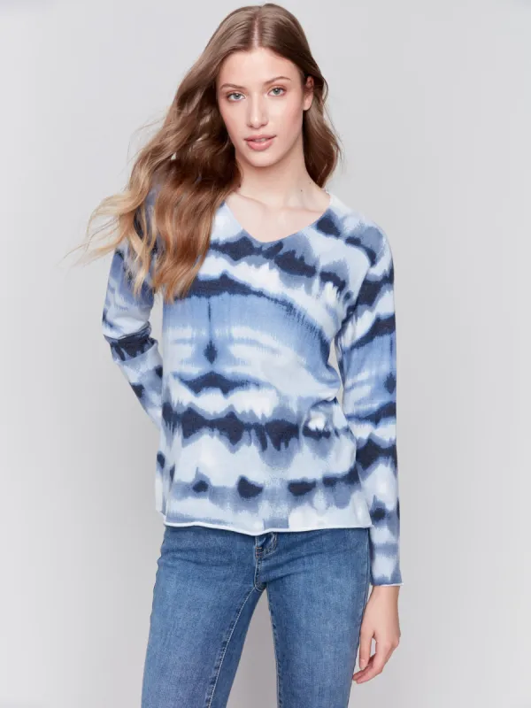 Printed V-Neck Sweater - Navy sold by Charlie B