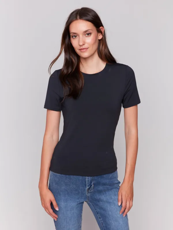 Short-Sleeved Super Stretch Top - Black sold by Charlie B