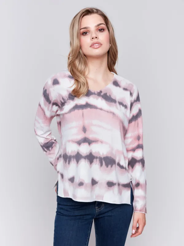 Printed V-Neck Sweater - Woodrose sold by Charlie B