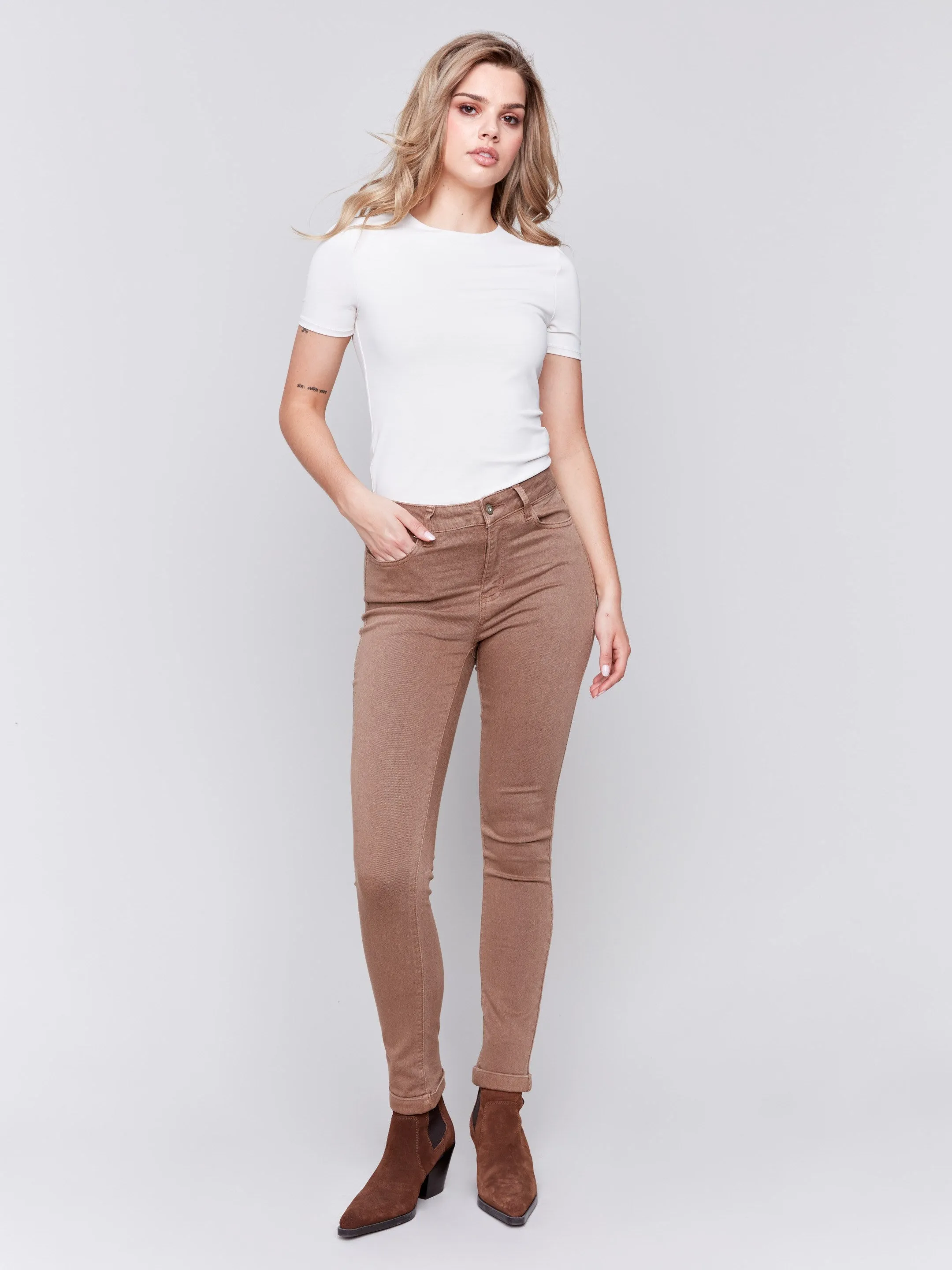 Cuffed Hem Twill Jeans - Truffle sold by Charlie B