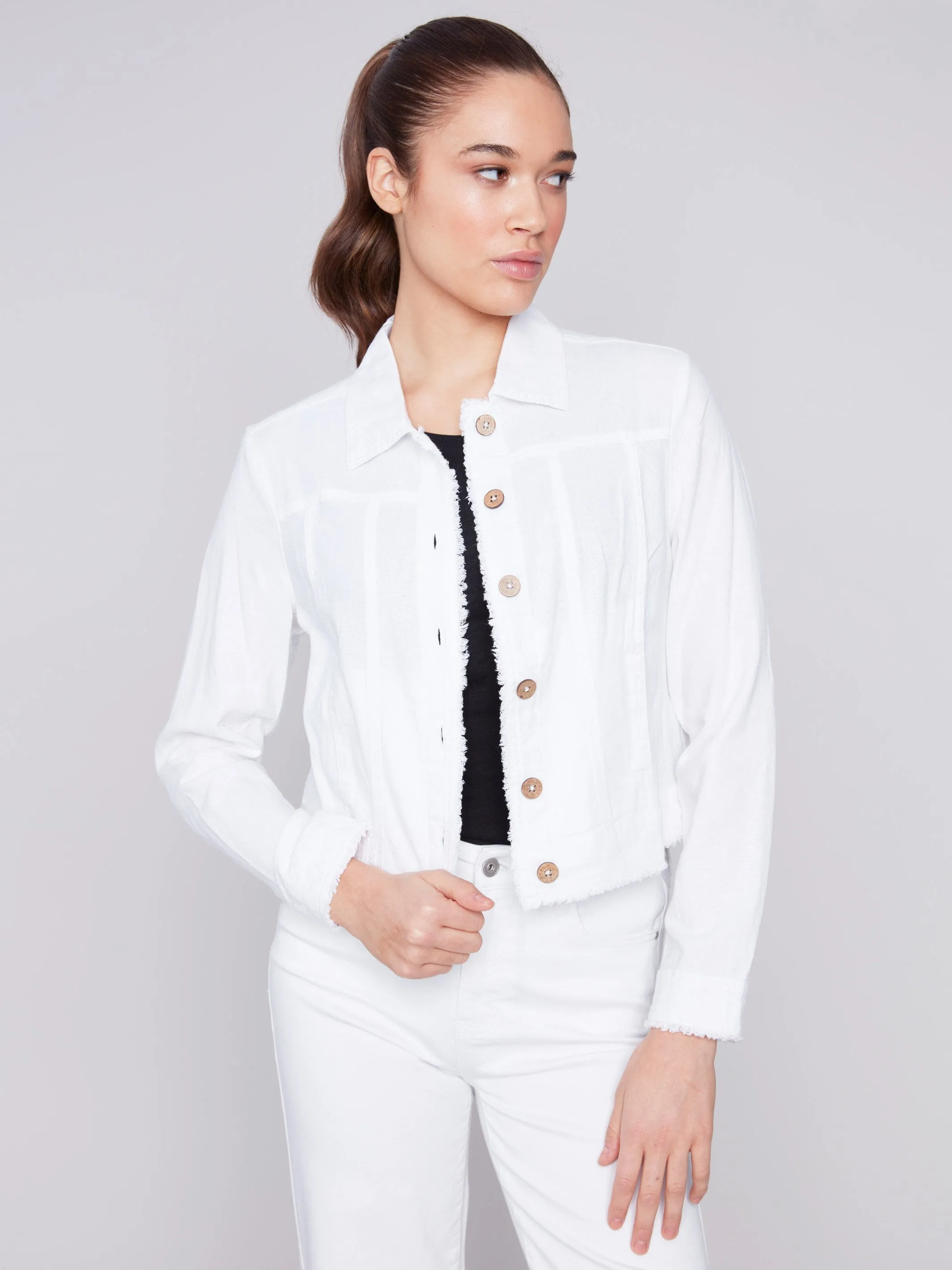 Linen Blend Jacket - White sold by Charlie B