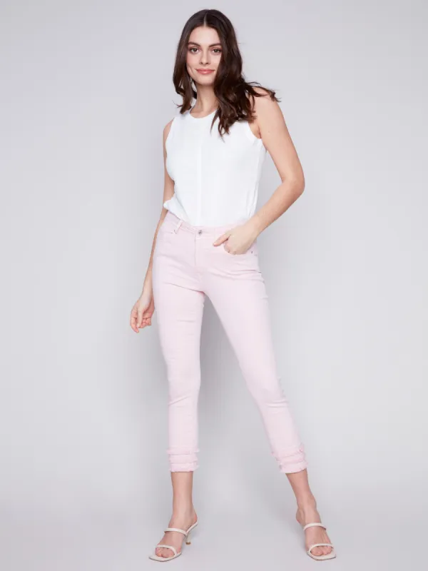 Frayed Hem Cropped Twill Pants - Lotus sold by Charlie B