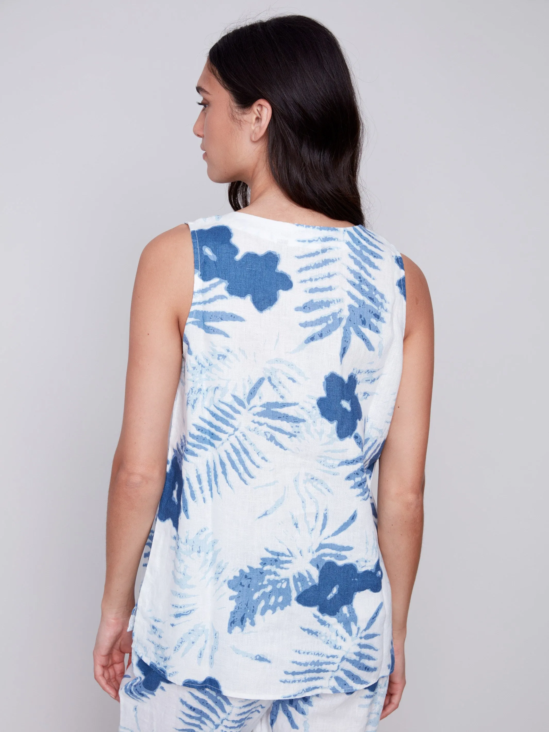 Sleeveless Printed Linen Top - Blue sold by Charlie B product image thumbnail 4