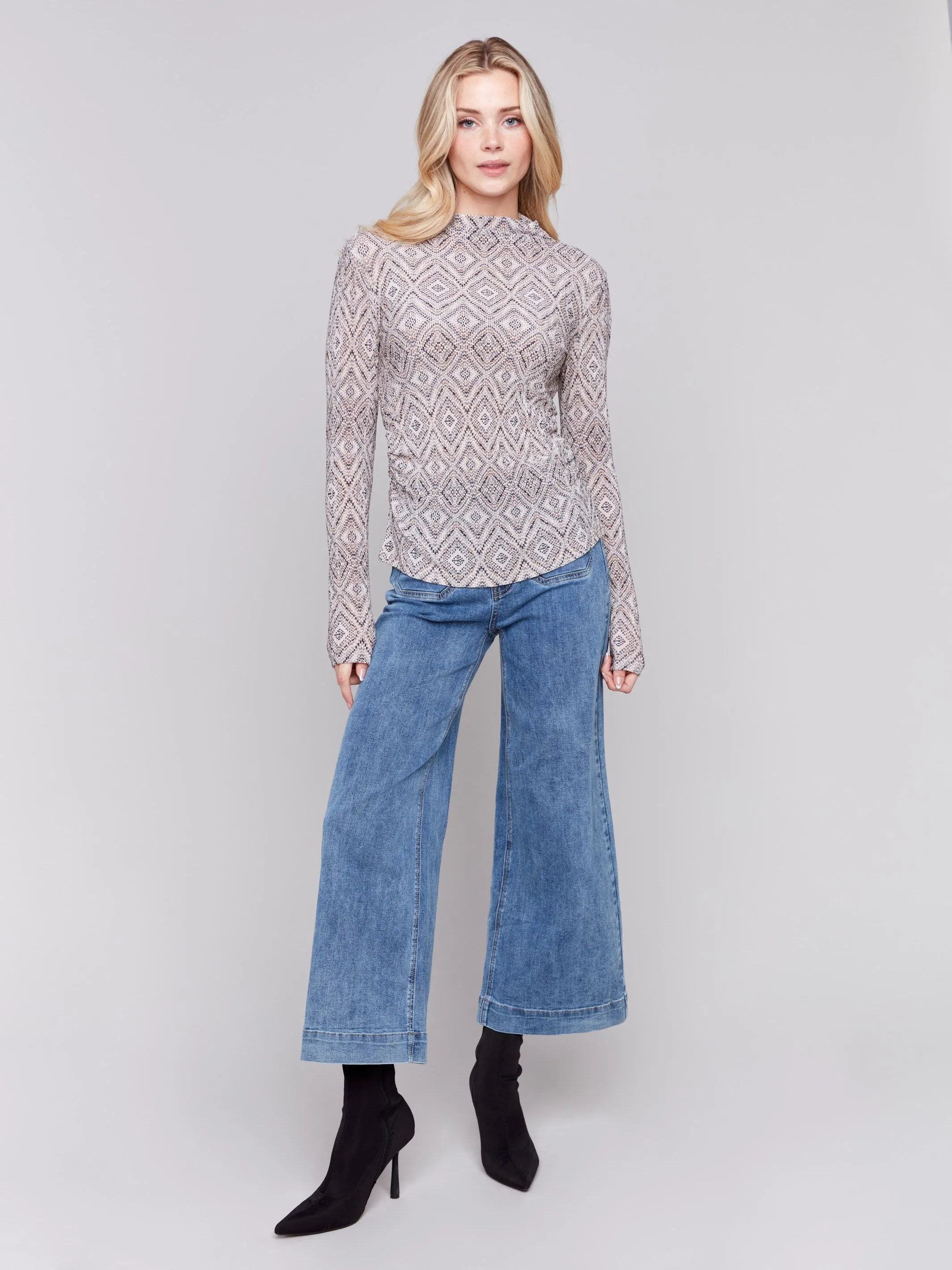 Printed Ruched Mock Neck Top - Mosaic sold by Charlie B product image thumbnail 4